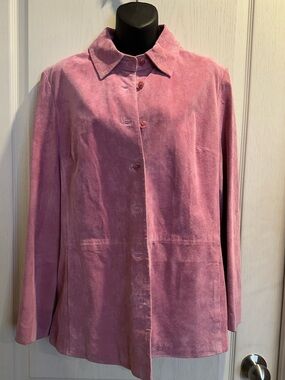 Pink Genuine Suede Button down shacket / y2k western minimalist
